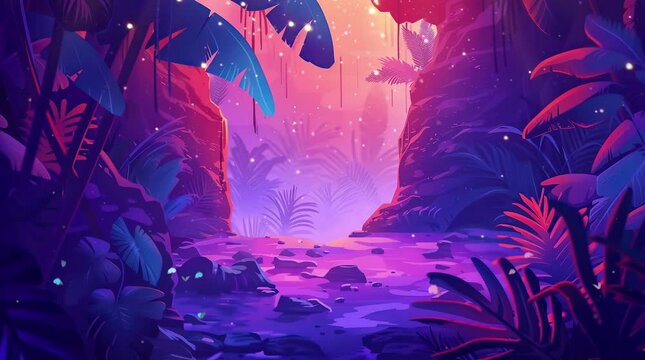 Enchanted Twilight: Glowing Purple Fantasy Forest in the Dimming Light  Seamless looping 4k time-lapse virtual video animation background. Generated AI