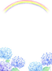 水彩で描くあじさいと虹