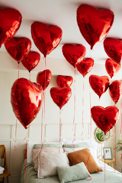 Red heart shaped balloons for Valentine's day