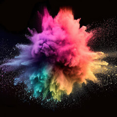 Explosion of colored powder on a black background - obrazy, fototapety, plakaty