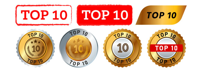 top 10 rectangle stamp and circle gold seal badge label sticker sign rank rating best award