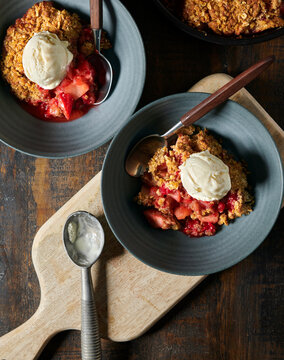 Apple and berry crumble with ice cream.