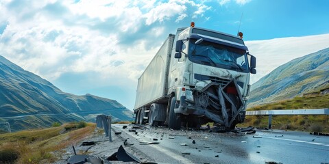 truck accident on the road - obrazy, fototapety, plakaty