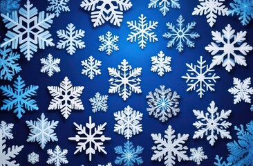 Freezing winter event featuring beautiful red and white snowflakes on an electric blue background. Each unique snowflake is a work of art, creating a stunning pattern reminiscent of frost underwate