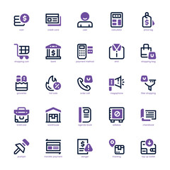 Shopping and Payment icon pack for your website, mobile, presentation, and logo design. Shopping and Payment icon dual tone design. Vector graphics illustration and editable stroke.