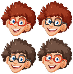 Four different expressions of a happy young boy