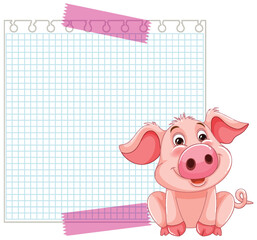 Cute pig cartoon character beside a notepad