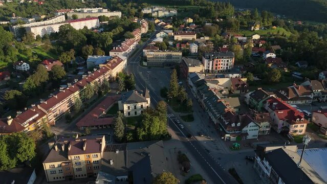 Beautiful Landscape Downtown Market Square Lesko Aerial View Poland
