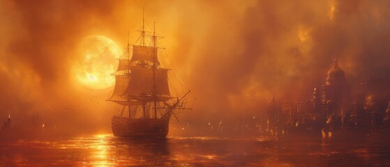 Fototapeta premium Fiction scene of a spaceship coming into dock