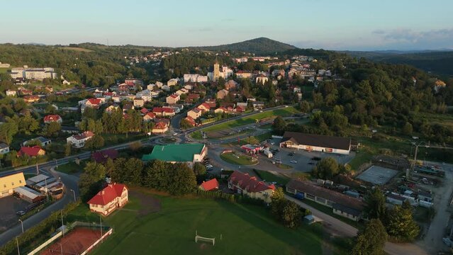Beautiful Landscape Downtown Mountains Lesko Aerial View Poland