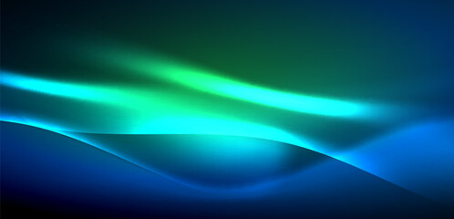 Dynamic waves in ethereal glow of neon lights. Concept merges fluidity of motion with vibrant allure of neon, crafting entrancing backdrop that embodies both vitality and futuristic sophistication