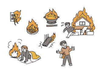 家事で家を飛び出す男性　火事で火種になるものに関するイラスト © 星野スウ
