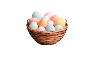 Easter background with realistic painted eggs isolated on a transparent background