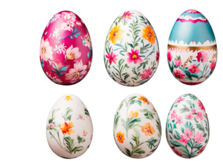 Easter background with realistic painted eggs isolated on a transparent background