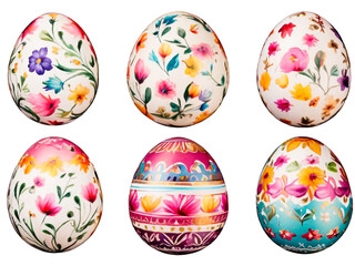 Fototapeta premium Easter background with realistic painted eggs isolated on a transparent background