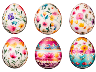 Easter background with realistic painted eggs isolated on a transparent background