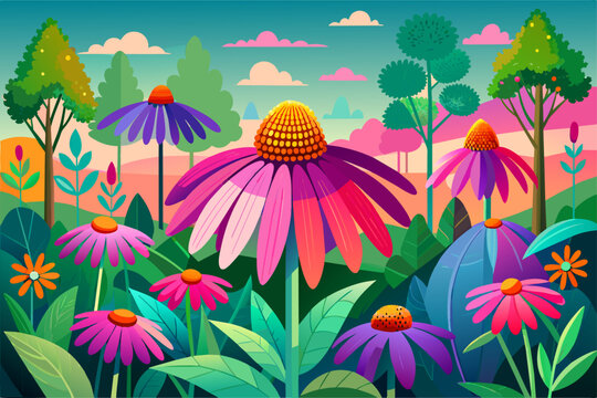 coneflower flower garden background is