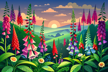 foxglove flower garden background is - obrazy, fototapety, plakaty