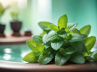fresh mint leaves in spa