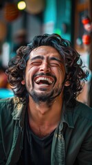 A burst of laughter captured in a candid portrait highlighting the infectious nature of joy