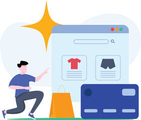 Online Shopping Flat Design for Website Landing Page, Marketing Elements, or E-commerce Illustration, Web Banner, and Digital Payment Vector 