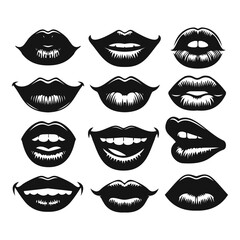 VECTOR SILHOUETTE SET OF LIPS ISOLATED ON WHITE BACKGROUND