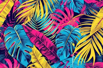 Poster A vibrant tropical leaf pattern with a pop art color scheme © AI Farm