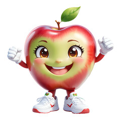 Cheerful red apple cartoon character.