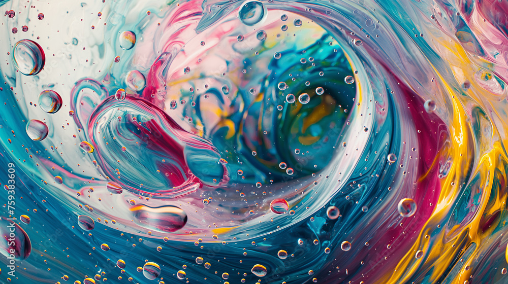Aufkleber spectacular abstract art design swirling circles dynamic pop art waves and drops in brightly colored