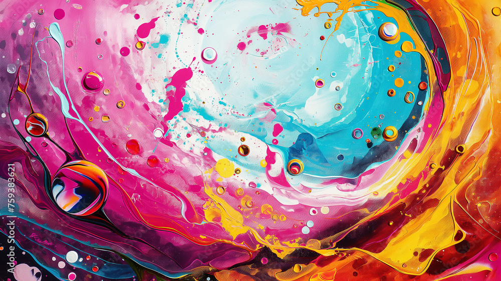 Aufkleber spectacular abstract art design swirling circles dynamic pop art waves and drops in brightly colored