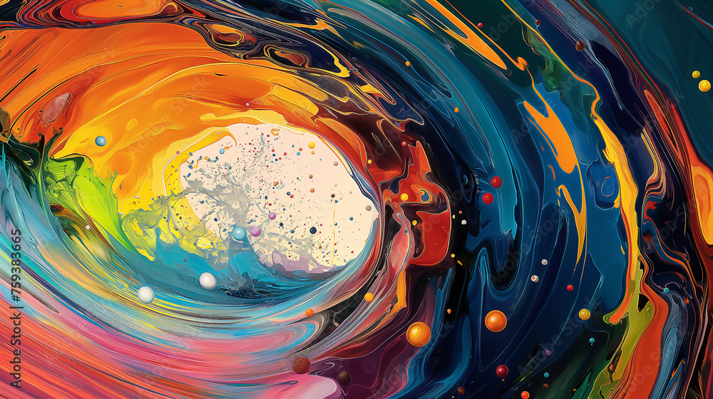 Aufkleber spectacular abstract art design swirling circles dynamic pop art waves and drops in brightly colored
