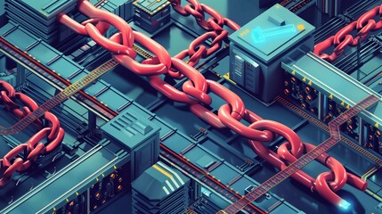 Blockchain Security chain together showcasing blockchain technology as a secure and decentralized encryption method used in cryptocurrency transactions and digital ledgers. - obrazy, fototapety, plakaty