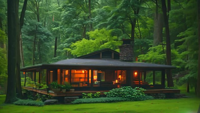 A resting place in a secluded forest covered in green natural forest