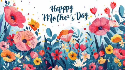 A vibrant Mothers Day card featuring colorful flowers in full bloom, expressing love and appreciation for the special mother figure in ones life, Mother`s Day Background
