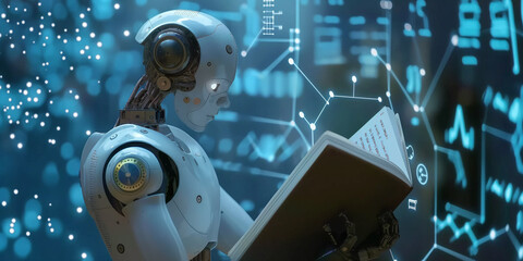 Read the book Hominoid Robots and Solving Mathematical Data Analysis on the concept of future mathematical artificial intelligence, data mining, and automation revolution. - obrazy, fototapety, plakaty