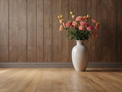 Interior background of room with sofa and flower vase 3d rendering