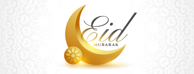 traditional eid mubarak festival banner with 3d golden moon - 759387836