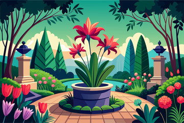 amaryllis flower garden background is - obrazy, fototapety, plakaty