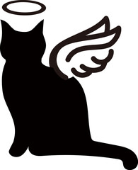 ペットの死、天使の翼をつけた猫のシルエットベクターイラスト