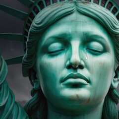 A Close-Up View of the Statue of Liberty Crying: Sadness in the Divided States of America