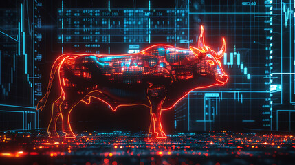 Stock market chart with bull. Finance and investment concept
