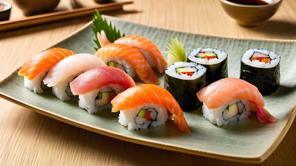 Authentic Japanese Sushi: Traditional Presentation and Culinary Artistry in a Cultural Dining Setting.