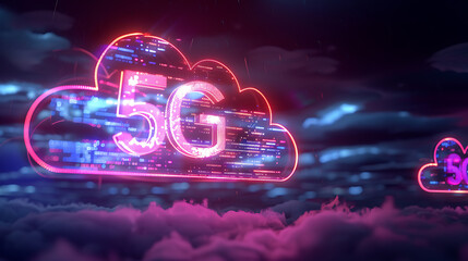 5G network icon and cloud computing concept. 3d illustration.