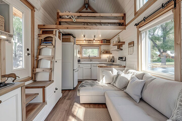 Cozy interior shots showcasing multifunctional furniture in tiny homes.