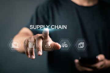SCM or supply chain management concept, Logistic and transport, organizing and controlling...