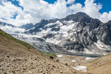 View of the Bracken Glacier on a trek from Zanskar to the Warwan Valley, Pir Panjal Range, Kashmir,...