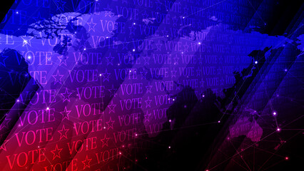 Fototapeta premium Political vote text and world map infographic creative display of election results and voting choice symbolized by typography and style