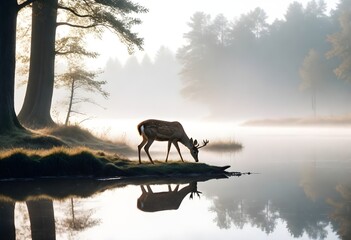 deer on the lake, low angle view of deer