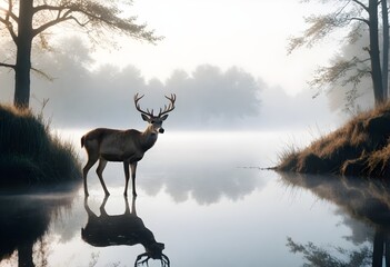 deer on the lake, low angle view of deer
