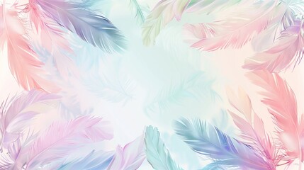 Fototapeta na wymiar Whimsical Pastel Feather Array Background